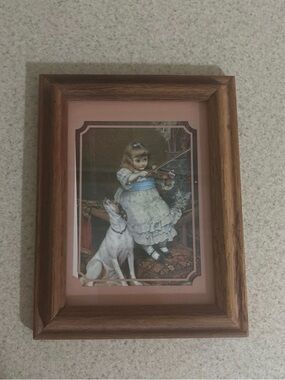 Vintage Wood Frame Wall Art with Pink Matting